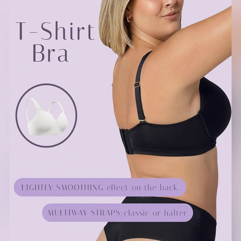 NWT-42DD Black T-Shirt Bra Full Coverage 4 Hooks Wide Straps & Extra backstrap